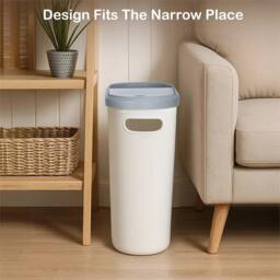 Nordara Slim Plastic Narrow Bin With Lid Bathroom Kitchen Toilet Dustbin in White - thumbnail 3