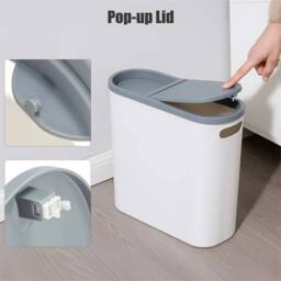Nordara Slim Plastic Narrow Bin With Lid Bathroom Kitchen Toilet Dustbin in White - thumbnail 4