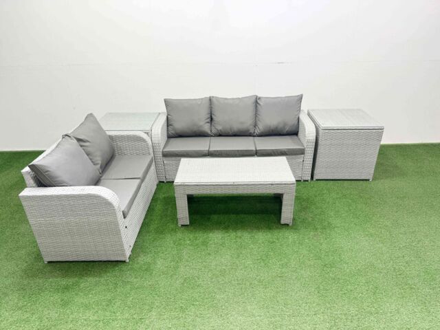 Fimous 5 Seater PE Rattan Wicker Garden Furniture Patio Conservatory Sofa Set with Oblong Coffee Table 3 Seater Sofa Love Sofa 2 Side Table - image 1