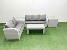 Fimous 5 Seater PE Rattan Wicker Garden Furniture Patio Conservatory Sofa Set with Oblong Coffee Table 3 Seater Sofa Love Sofa 2 Side Table - thumbnail 1