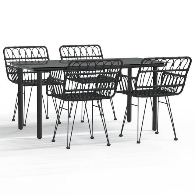 Berkfield Home 5 Piece Garden Dining Set Black Poly Rattan - image 1