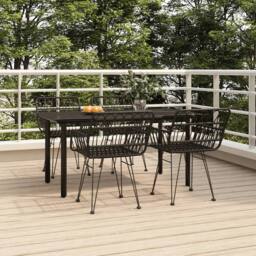 Berkfield Home 5 Piece Garden Dining Set Black Poly Rattan - thumbnail 2