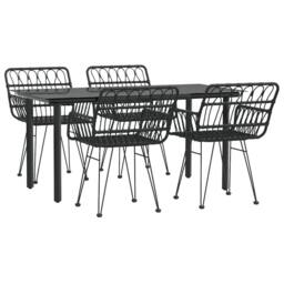 Berkfield Home 5 Piece Garden Dining Set Black Poly Rattan - thumbnail 3