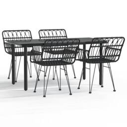 Berkfield Home 5 Piece Garden Dining Set Black Poly Rattan - thumbnail 1