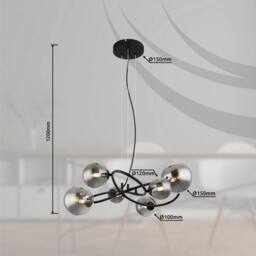 Netlighting Riha Globe Pendant Matt Black Smoke Glass Shade 6x G9 3000K - thumbnail 5