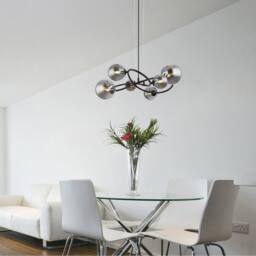 Netlighting Riha Globe Pendant Matt Black Smoke Glass Shade 6x G9 3000K - thumbnail 3