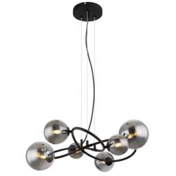Netlighting Riha Globe Pendant Matt Black Smoke Glass Shade 6x G9 3000K - thumbnail 1
