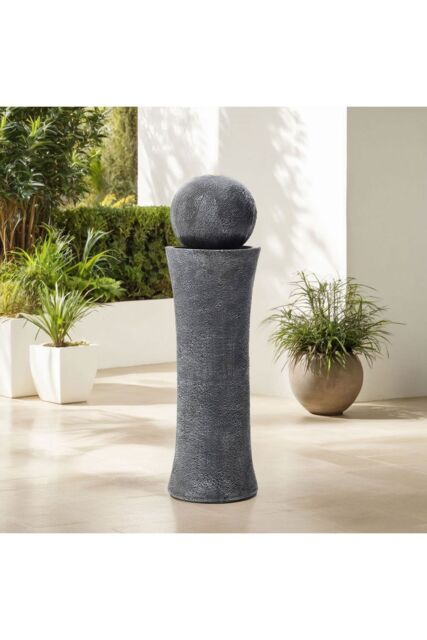 Garden Sanctuary Outdoor Cylindrical Water Polo Fountain with Warm Light in Natural