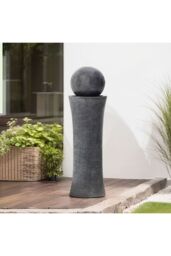 Garden Sanctuary Outdoor Cylindrical Water Polo Fountain with Warm Light in Natural - thumbnail 2