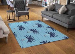 Benjamin Tate Design Palm Trees On Blue Rug in Natural - Size: Large - thumbnail 2
