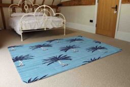 Benjamin Tate Design Palm Trees On Blue Rug in Natural - Size: Large - thumbnail 3