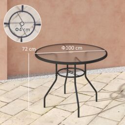 OUTSUNNY Outdoor Round Dining Table Tempered Glass Top w/ Parasol Hole 100cm in Black - thumbnail 3