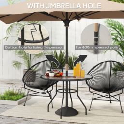 OUTSUNNY Outdoor Round Dining Table Tempered Glass Top w/ Parasol Hole 100cm in Black - thumbnail 4