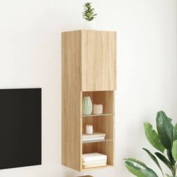 Berkfield Home TV Cabinet with LED Lights Sonoma Oak 30.5x30x102 cm in Brown - thumbnail 2