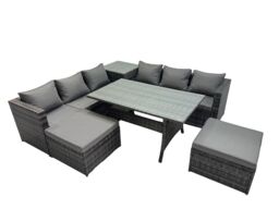 Fimous 7 Seater Garden Rattan Furniture Set with Side Table Big Stool in Dark Grey - thumbnail 2