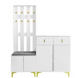 Merax Hallway Storage Set with Shoe Bench & Cabinet in White - thumbnail 8