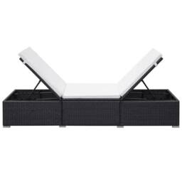 Berkfield Home Sun Lounger with Cream White Cushion Poly Rattan Black - thumbnail 5