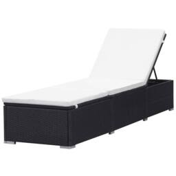 Berkfield Home Sun Lounger with Cream White Cushion Poly Rattan Black - thumbnail 3