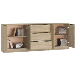 Berkfield Home 3 Piece Sideboards Sonoma Oak Engineered Wood in Brown - thumbnail 5
