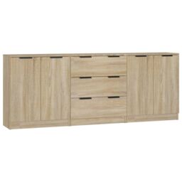 Berkfield Home 3 Piece Sideboards Sonoma Oak Engineered Wood in Brown - thumbnail 2