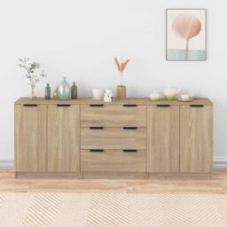 Berkfield Home 3 Piece Sideboards Sonoma Oak Engineered Wood in Brown - thumbnail 1