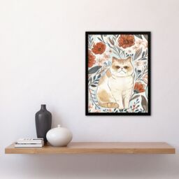Artery8 Smiling Exotic Shorthair Cat Floral Watercolour Framed Wall Art - Size: A4 - thumbnail 4