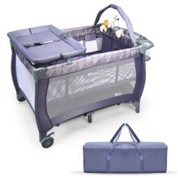 Costway Baby Cot Bed Portable Infant Changing Table Playpen w/Storage Shelves Hang Toys in Grey - thumbnail 1