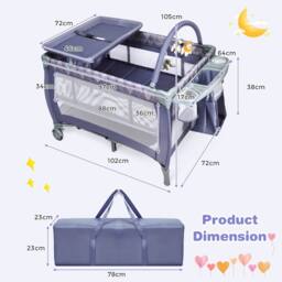 Costway Baby Cot Bed Portable Infant Changing Table Playpen w/Storage Shelves Hang Toys in Grey - thumbnail 2