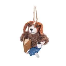 The Alphabet Gift Shop Reading Dog Christmas Decoration in Brown