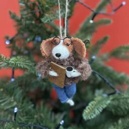 The Alphabet Gift Shop Reading Dog Christmas Decoration in Brown - thumbnail 2