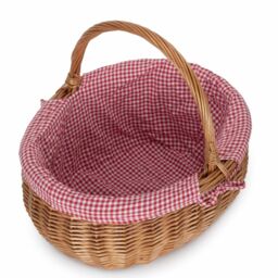 Red Hamper Wicker Cotton Lined Deluxe Shopping Basket in Brown - thumbnail 2