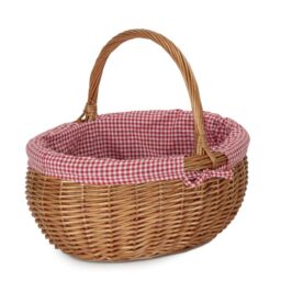 Red Hamper Wicker Cotton Lined Deluxe Shopping Basket in Brown - thumbnail 1