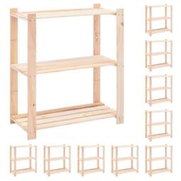 Berkfield Home 3-Tier Storage Racks 10 pcs 80x38x90 cm Solid Pinewood 150 kg in Beige - Size: 80 x 38 x 90 cm - thumbnail 2