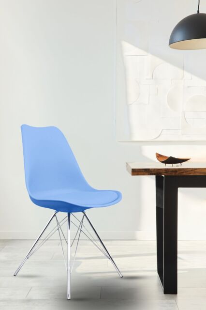 Fusion Living Soho Plastic Dining Chair with Chrome Metal Legs in Light Blue - image 1