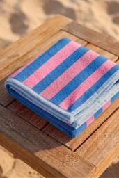 Dyzi Clashing Stripe Cotton Beach Towel Soft Absorbent Quick Dry 70x152cm in Blue - Size: 70x152 cm - thumbnail 2