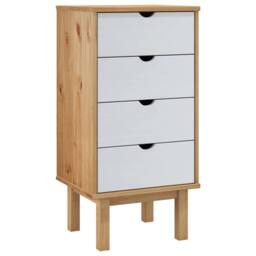 Berkfield Home Drawer Cabinet OTTA Brown&White 45x39x90cm Solid Wood Pine in White - Size: 45 x 39 x 90 cm - thumbnail 1