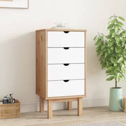 Berkfield Home Drawer Cabinet OTTA Brown&White 45x39x90cm Solid Wood Pine in White - Size: 45 x 39 x 90 cm - thumbnail 2