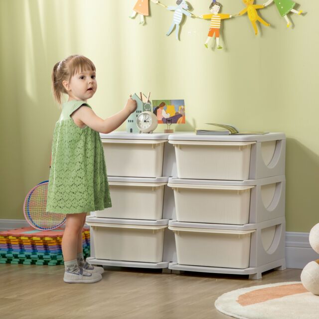 HOMCOM Kids 3 Tier Storage Unit Toy Storage Organiser Vertical Dresser Tower in White - image 1