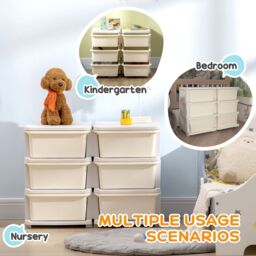 HOMCOM Kids 3 Tier Storage Unit Toy Storage Organiser Vertical Dresser Tower in White - thumbnail 5