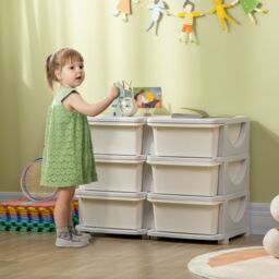 HOMCOM Kids 3 Tier Storage Unit Toy Storage Organiser Vertical Dresser Tower in White