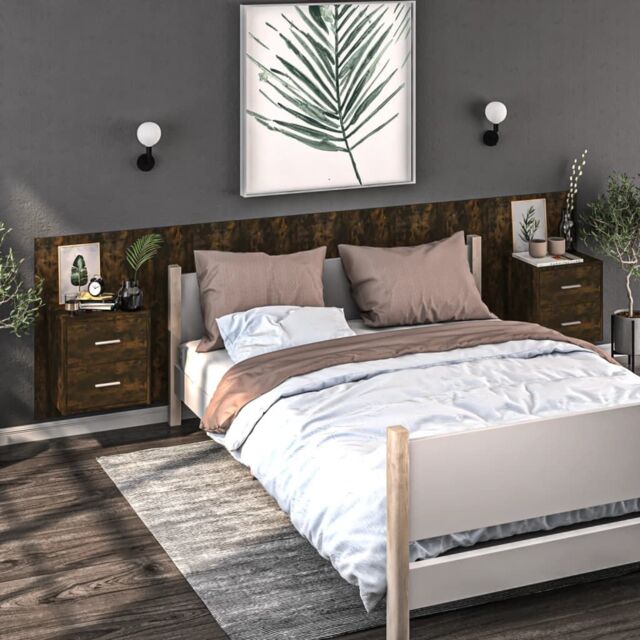 Berkfield Home Wall-mounted Bedside Cabinets 2 pcs Smoked Oak in Brown - image 1