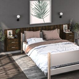 Berkfield Home Wall-mounted Bedside Cabinets 2 pcs Smoked Oak in Brown - thumbnail 1