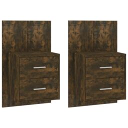 Berkfield Home Wall-mounted Bedside Cabinets 2 pcs Smoked Oak in Brown - thumbnail 2