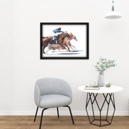 "Artery8 Wall Art Print Racing Horses With Jockey Large Large Framed Wall Décor Art in Black - Size: W18"" x H24""" - thumbnail 2