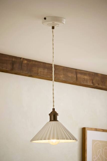 ValueLights Burford White Ceramic Ribbed Adjustable Drop Ceiling Pendant Light in Cream - image 1