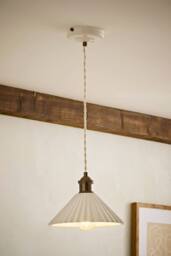ValueLights Burford White Ceramic Ribbed Adjustable Drop Ceiling Pendant Light in Cream