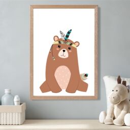 ARTZE Sitting Bear Tribal Animal Framed Print SIZE: A2 with Oak Frame in Brown - Size: A3 - thumbnail 2