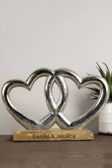 Personalised Memento Company Personalised Free Text Double Heart Ornament in Metallic Silver - image 1