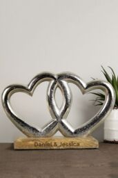 Personalised Memento Company Personalised Free Text Double Heart Ornament in Metallic Silver - thumbnail 1