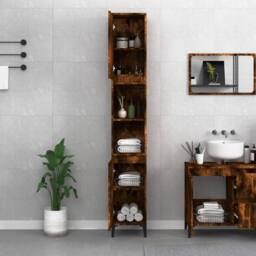Berkfield Home Durable Bathroom Cabinet Smoked Oak 30x30x190 cm Engineered Wood in Brown - Size: 30 x 30 x 190 cm